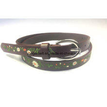 Women′s PU Leather Belt with Embroidery